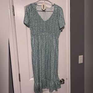 Sage Green Smocked Midi Dress Cottagecore Boho XL NWT
